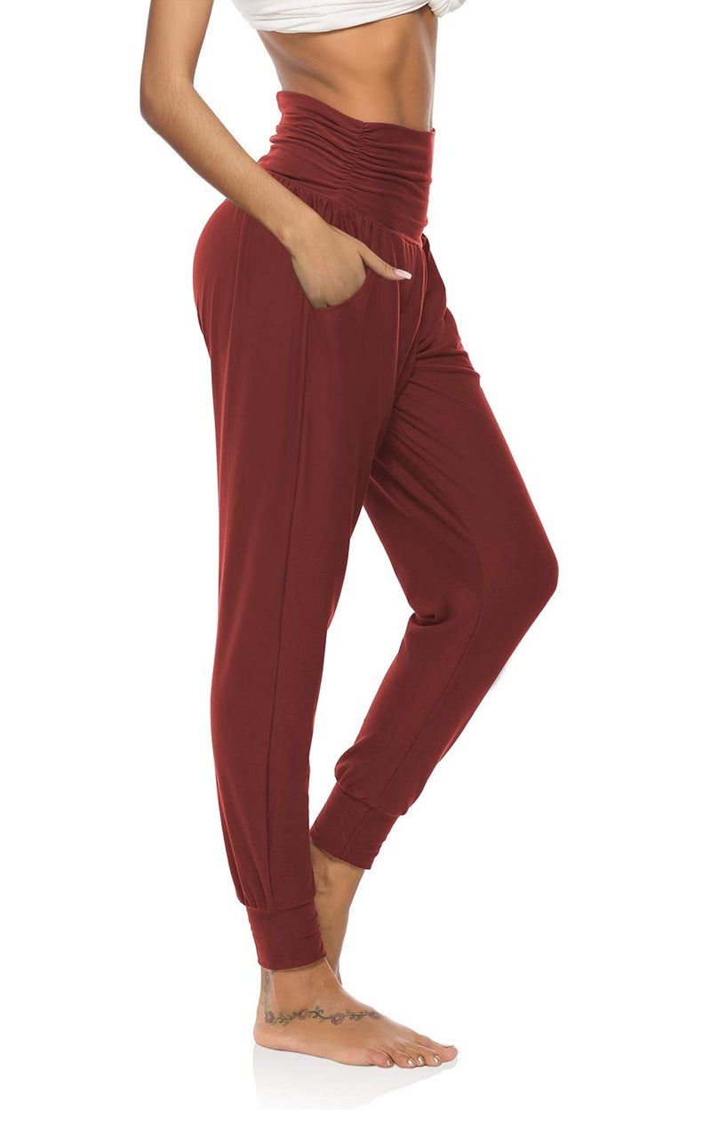 DIBAOLONG Womens Yoga Sweatpants Loose Workout Joggers Pants Comfy Lounge Pants with Pockets Burgundy M - Image 1